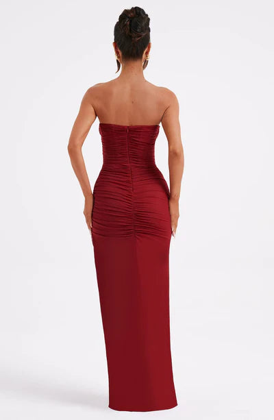 Wine A-Line Off the Shoulder Front Split Formal Prom Dress